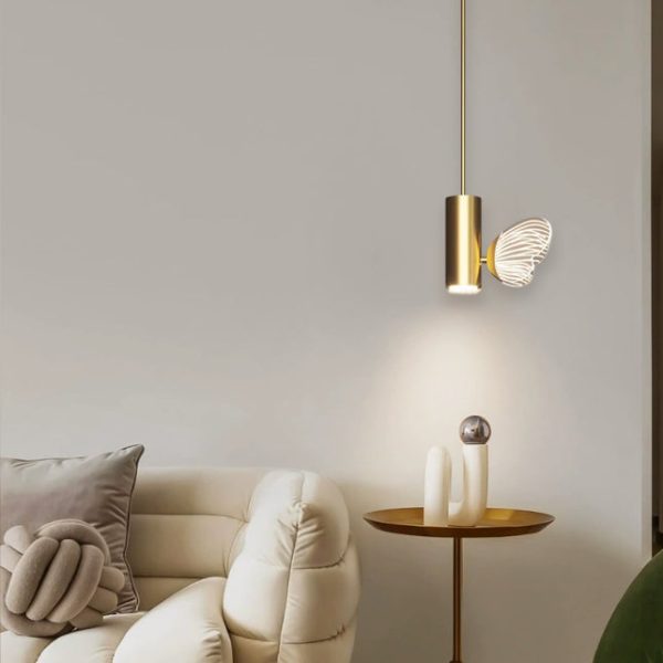 Contemporary Nordic Iron Aluminum Acrylic Cylinder Butterfly LED Pendant Light For Bedside - Image 2