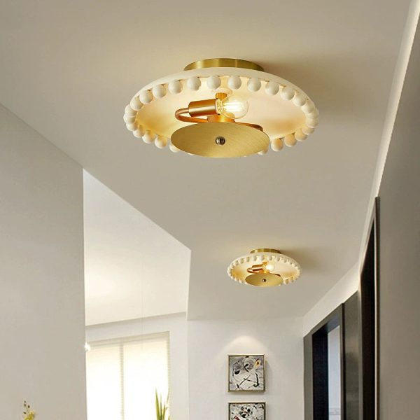 Traditional French Resin Metal Bowl Round Ball 2-Light Semi-Flush Mount Ceiling Light For Hallway - Image 2