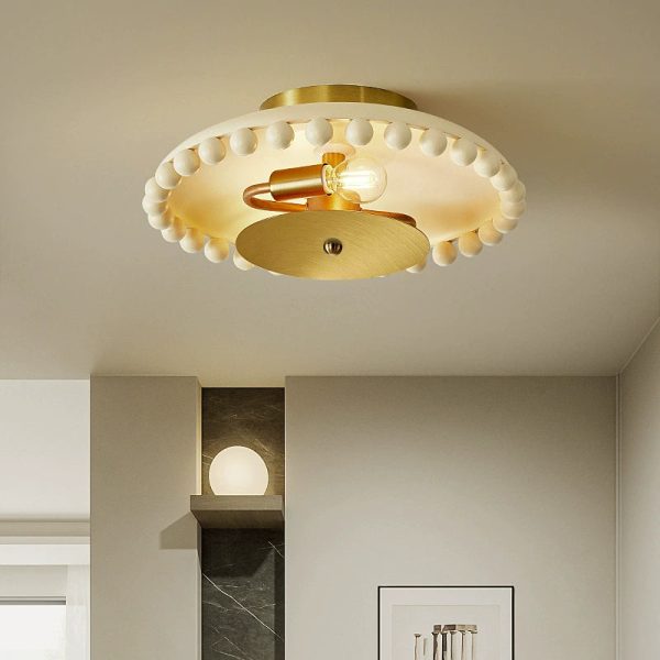 Traditional French Resin Metal Bowl Round Ball 2-Light Semi-Flush Mount Ceiling Light For Hallway - Image 3