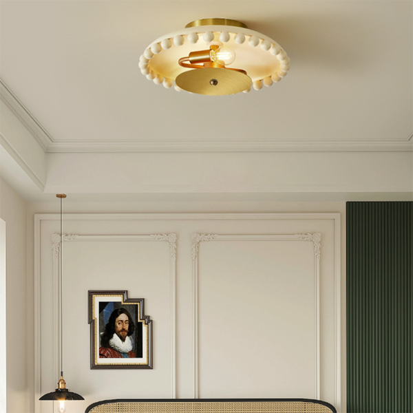 Traditional French Resin Metal Bowl Round Ball 2-Light Semi-Flush Mount Ceiling Light For Hallway - Image 4