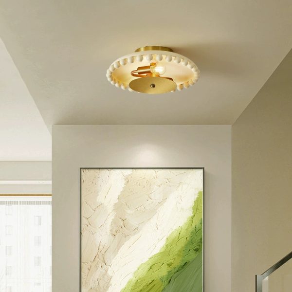 Traditional French Resin Metal Bowl Round Ball 2-Light Semi-Flush Mount Ceiling Light For Hallway - Image 5
