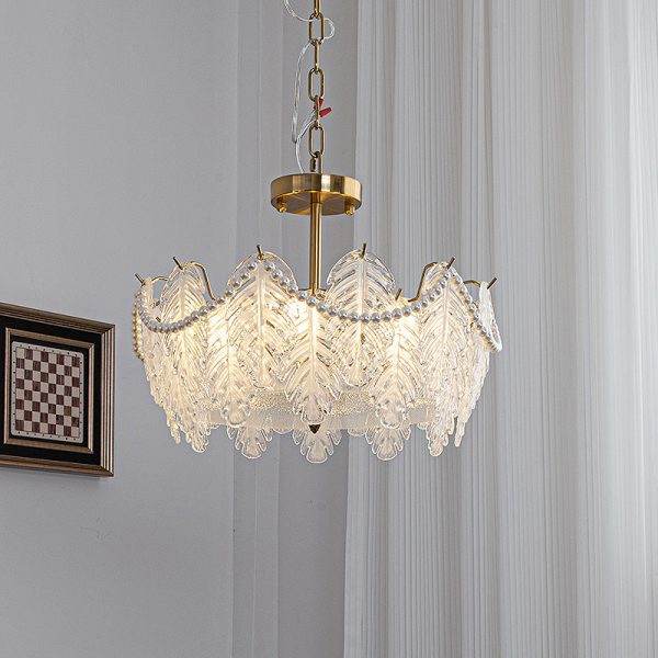 Traditional French Iron Glass Pearl Leaf 5/6/8 Light Semi-Flush Mount Ceiling Light For Bedroom - Image 5