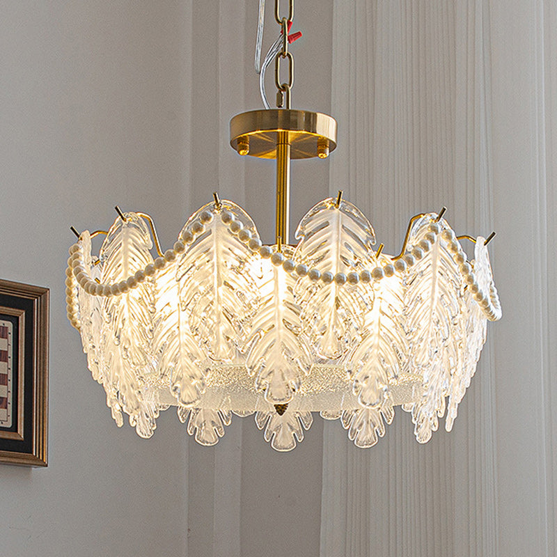 BS-Lighting-LX02637-1.jpg Traditional French Iron Glass Pearl Leaf 5/6/8 Light Semi-Flush Mount Ceiling Light For Bedroom - Image 1