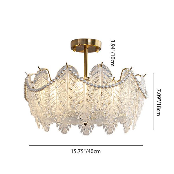 Traditional French Iron Glass Pearl Leaf 5/6/8 Light Semi-Flush Mount Ceiling Light For Bedroom - Image 8