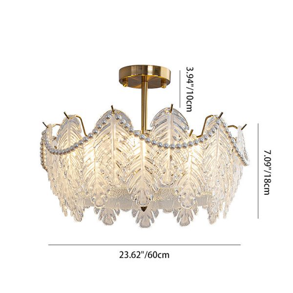 Traditional French Iron Glass Pearl Leaf 5/6/8 Light Semi-Flush Mount Ceiling Light For Bedroom - Image 10