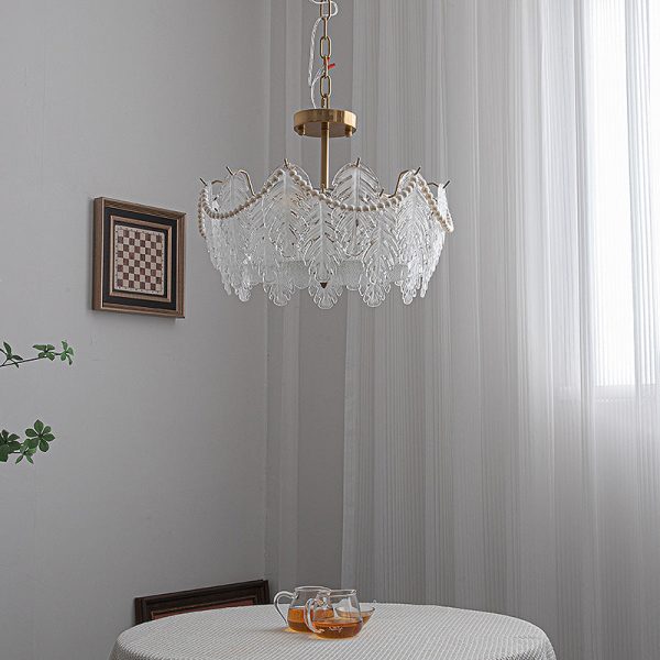Traditional French Iron Glass Pearl Leaf 5/6/8 Light Semi-Flush Mount Ceiling Light For Bedroom - Image 7