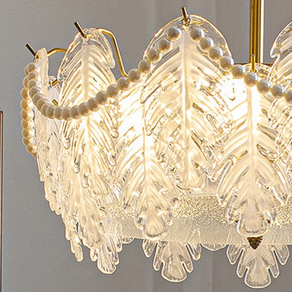 Traditional French Iron Glass Pearl Leaf 5/6/8 Light Semi-Flush Mount Ceiling Light For Bedroom - Image 11