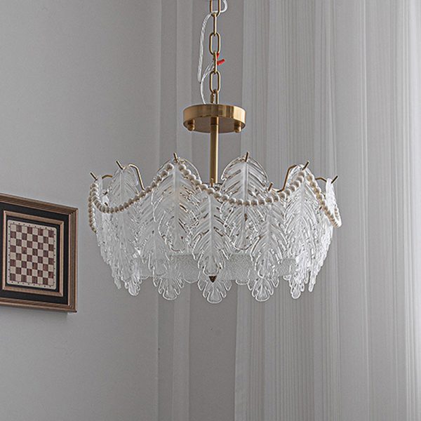 Traditional French Iron Glass Pearl Leaf 5/6/8 Light Semi-Flush Mount Ceiling Light For Bedroom - Image 6
