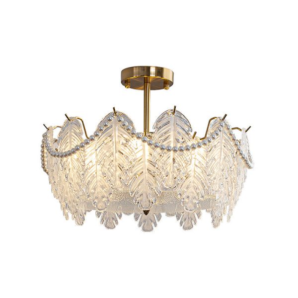 Traditional French Iron Glass Pearl Leaf 5/6/8 Light Semi-Flush Mount Ceiling Light For Bedroom - Image 17
