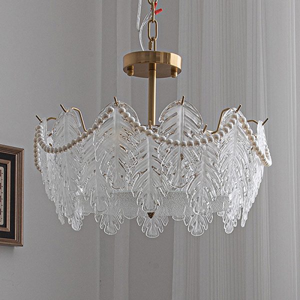 Traditional French Iron Glass Pearl Leaf 5/6/8 Light Semi-Flush Mount Ceiling Light For Bedroom - Image 16