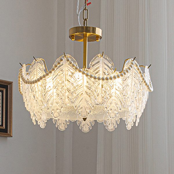 Traditional French Iron Glass Pearl Leaf 5/6/8 Light Semi-Flush Mount Ceiling Light For Bedroom - Image 4
