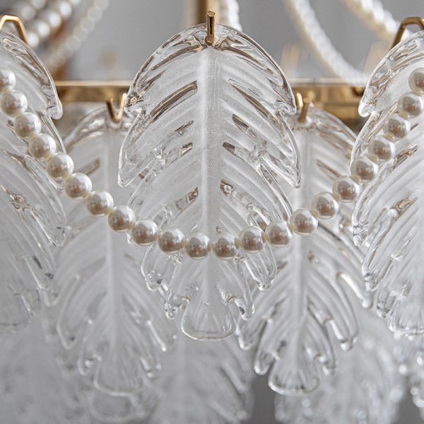 Traditional French Iron Glass Pearl Leaf 5/6/8 Light Semi-Flush Mount Ceiling Light For Bedroom - Image 15