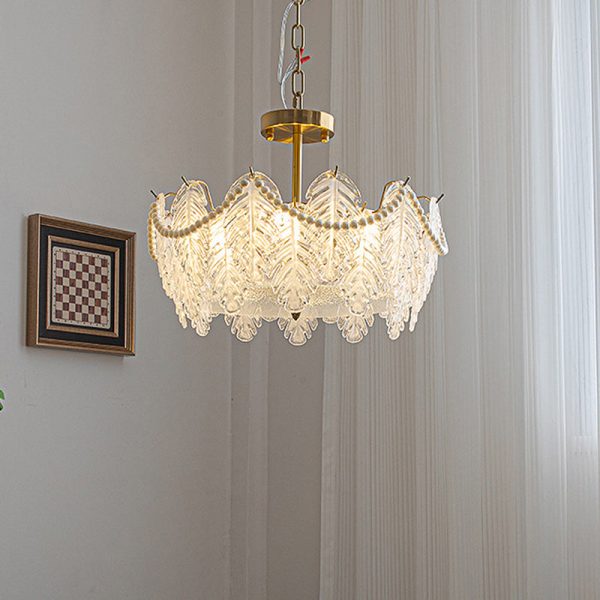 Traditional French Iron Glass Pearl Leaf 5/6/8 Light Semi-Flush Mount Ceiling Light For Bedroom - Image 2