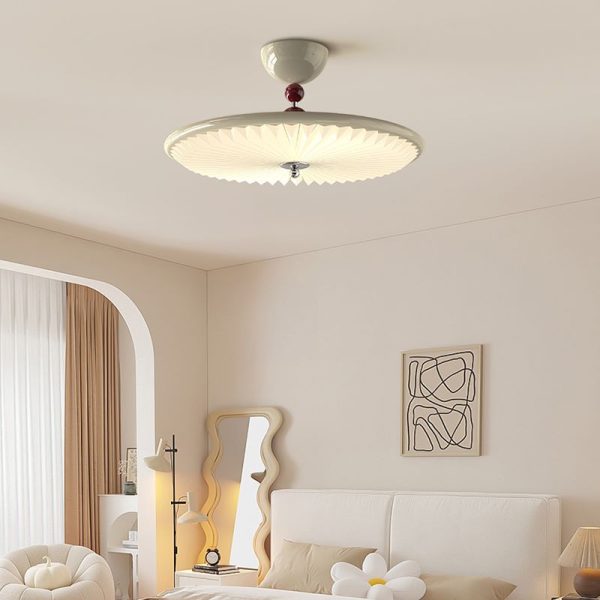 Traditional Vintage Iron Acrylic Round Pleated LED Semi-Flush Mount Ceiling Light For Bedroom - Image 2