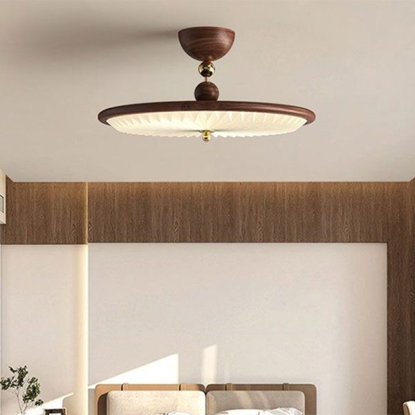 Traditional Vintage Iron Acrylic Round Pleated LED Semi-Flush Mount Ceiling Light For Bedroom - Image 6