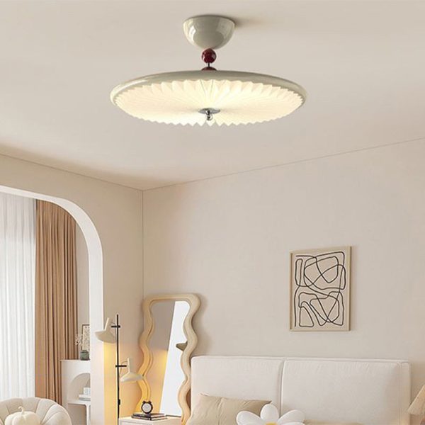 Traditional Vintage Iron Acrylic Round Pleated LED Semi-Flush Mount Ceiling Light For Bedroom - Image 20