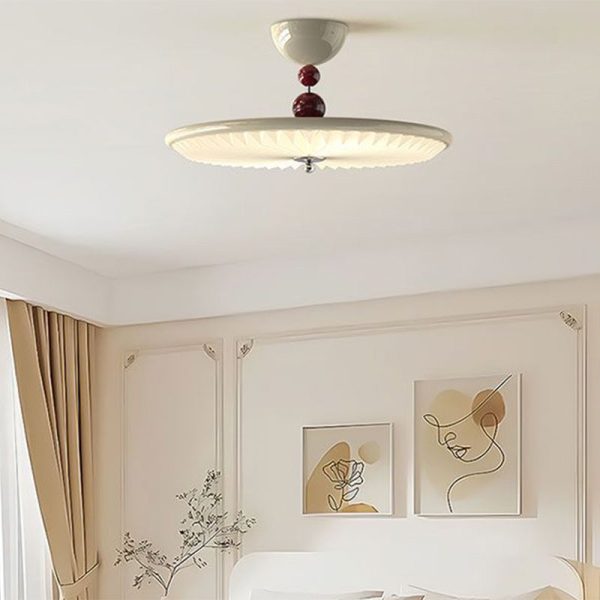 Traditional Vintage Iron Acrylic Round Pleated LED Semi-Flush Mount Ceiling Light For Bedroom - Image 5