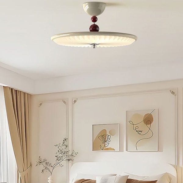 Traditional Vintage Iron Acrylic Round Pleated LED Semi-Flush Mount Ceiling Light For Bedroom - Image 7