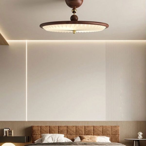 Traditional Vintage Iron Acrylic Round Pleated LED Semi-Flush Mount Ceiling Light For Bedroom - Image 21