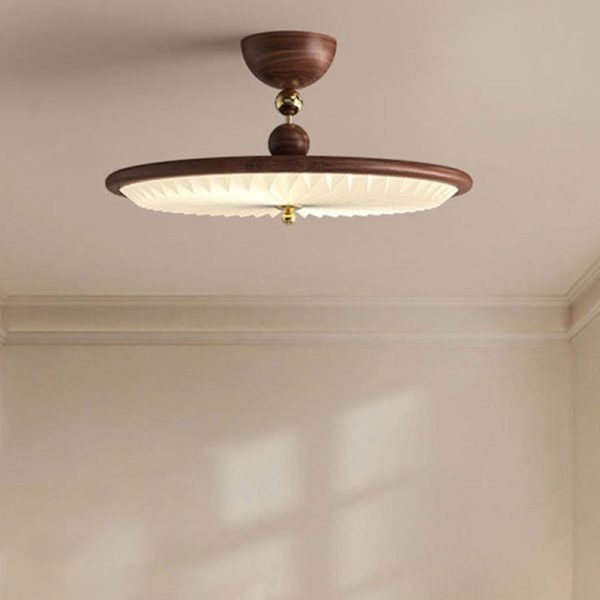 Traditional Vintage Iron Acrylic Round Pleated LED Semi-Flush Mount Ceiling Light For Bedroom - Image 19
