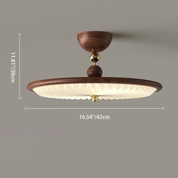 Traditional Vintage Iron Acrylic Round Pleated LED Semi-Flush Mount Ceiling Light For Bedroom - Image 8