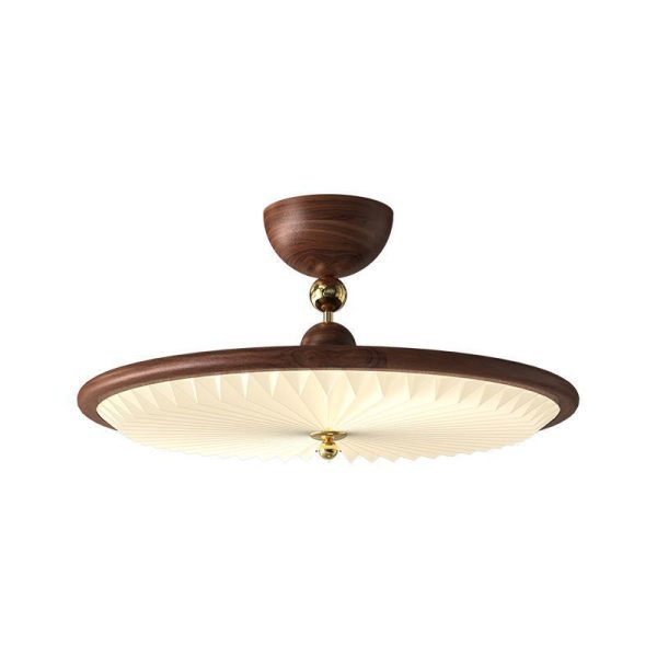 Traditional Vintage Iron Acrylic Round Pleated LED Semi-Flush Mount Ceiling Light For Bedroom - Image 23