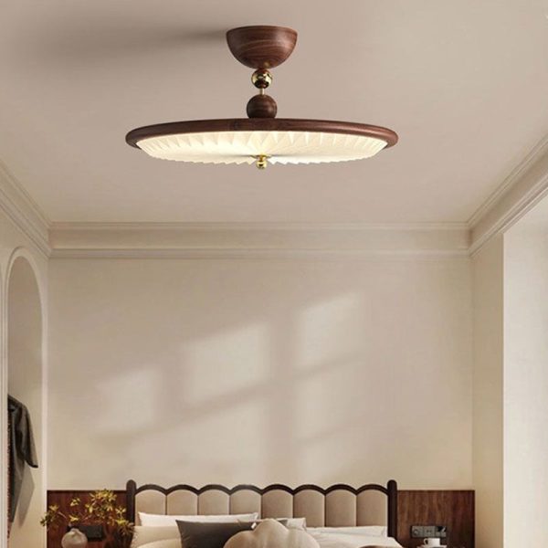 Traditional Vintage Iron Acrylic Round Pleated LED Semi-Flush Mount Ceiling Light For Bedroom - Image 4