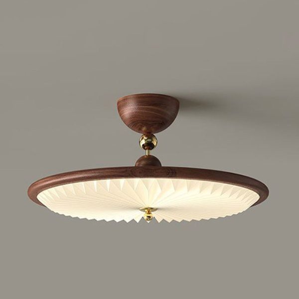 Traditional Vintage Iron Acrylic Round Pleated LED Semi-Flush Mount Ceiling Light For Bedroom - Image 22