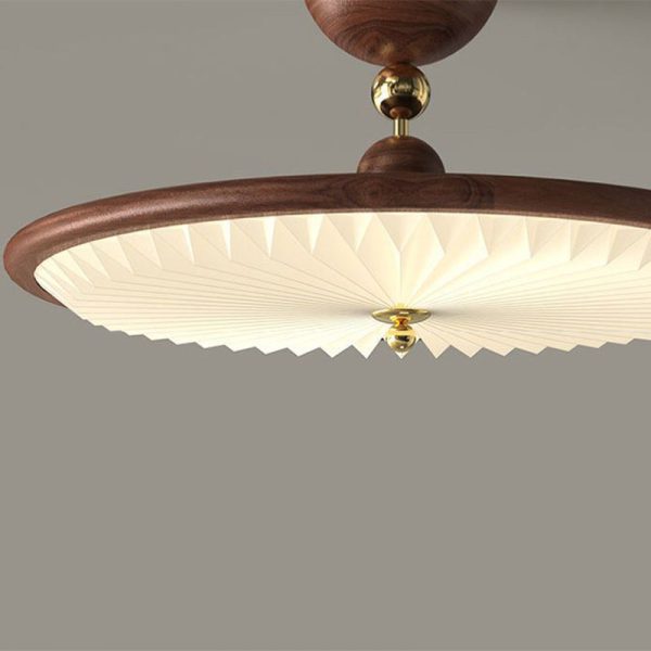 Traditional Vintage Iron Acrylic Round Pleated LED Semi-Flush Mount Ceiling Light For Bedroom - Image 15