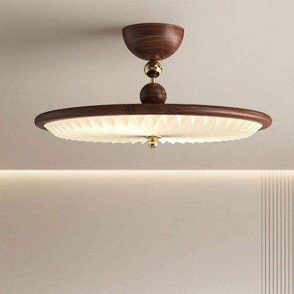 Traditional Vintage Iron Acrylic Round Pleated LED Semi-Flush Mount Ceiling Light For Bedroom - Image 3