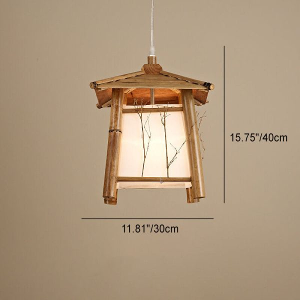 Japanese Rustic Vintage Bamboo Weaving 1-Light Pendant Light - Image 9
