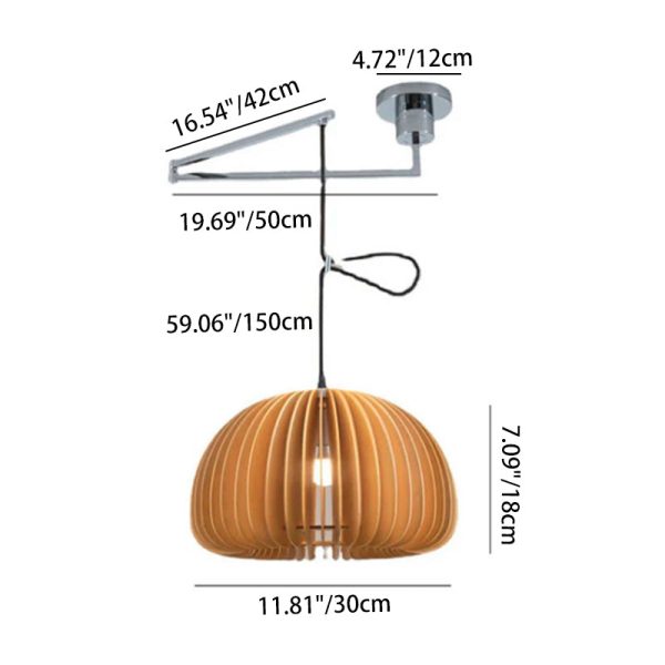 Japanese Minimalist Wooden Pumpkin Swing Arm 1-Light Pendant Light - Image 4