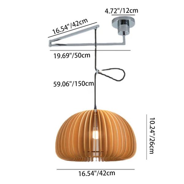 Japanese Minimalist Wooden Pumpkin Swing Arm 1-Light Pendant Light - Image 5