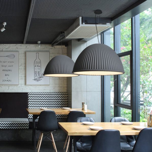 Contemporary Scandinavian Resin Half Circle Stripe Design 1-Light Pendant Light For Dining Room - Image 10