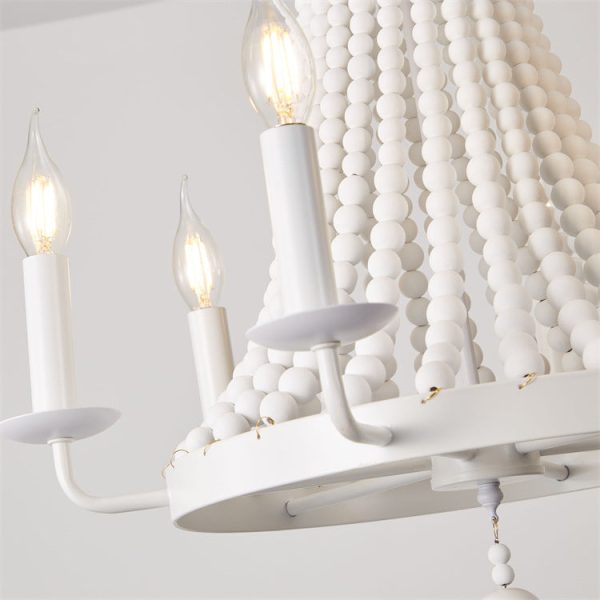 Modern Minimalist Dome Trapezoid Wooden Beads Iron 6 - Light Chandelier For Living Room - Image 5