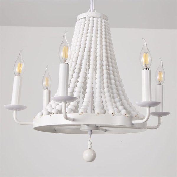 Modern Minimalist Dome Trapezoid Wooden Beads Iron 6 - Light Chandelier For Living Room - Image 8