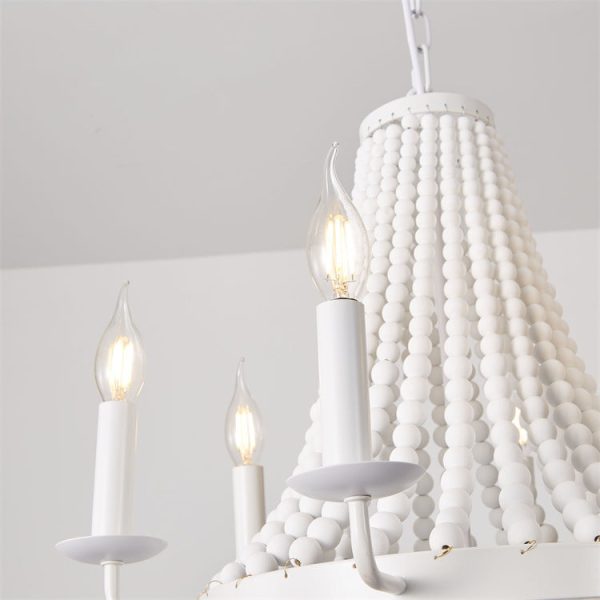 Modern Minimalist Dome Trapezoid Wooden Beads Iron 6 - Light Chandelier For Living Room - Image 6