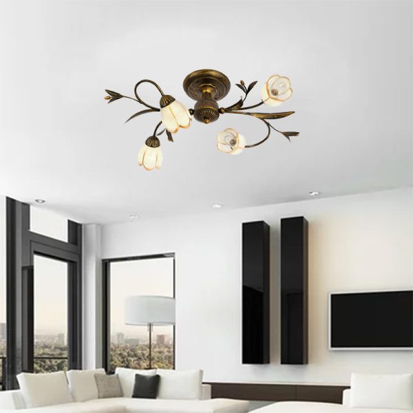 Traditional French Flower Shaped Iron Glass 4/6/8/10/12 Light Semi-Flush Mount Ceiling Light For Bedroom - Image 17