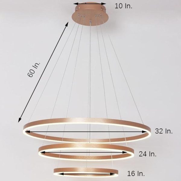 Three Ringed Chic Modern Metal Framed Foyer Chandelier with Dimmable Lights - Image 9