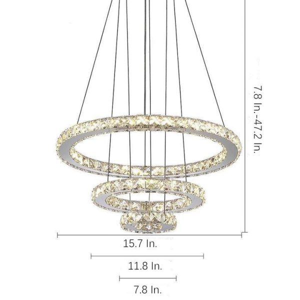 3-Ring Adjustable Circles Tiered Crystal Bling Hanging Modern Chandeliers - Image 12