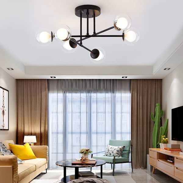 6-light Glass Globe LED Modern Pendant Light Hanging Lamp Island Lights - Image 2