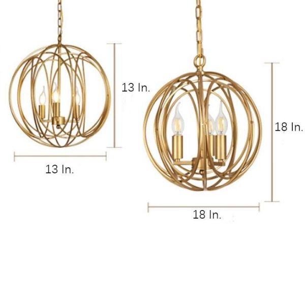 3 - Light LED Brass Globe Cage Candlestick Orb Chandelier - Image 6