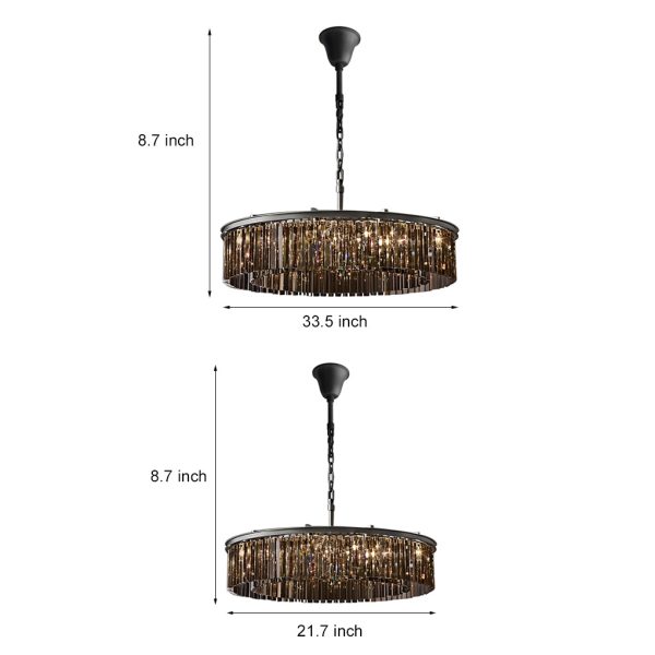 Round Metal Crystal Strip Retro American Style Chandelier Pendant Lamp - Image 8