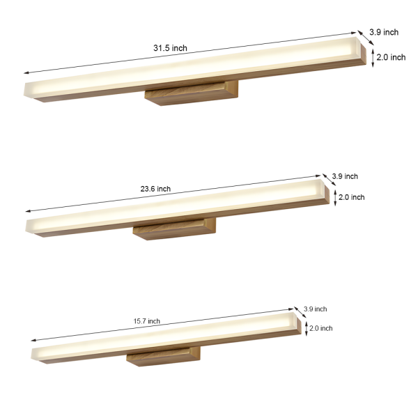 Modern Wooden LED Vanity Light Rectangular Wall-Mount Bathroom Lighting - Image 7