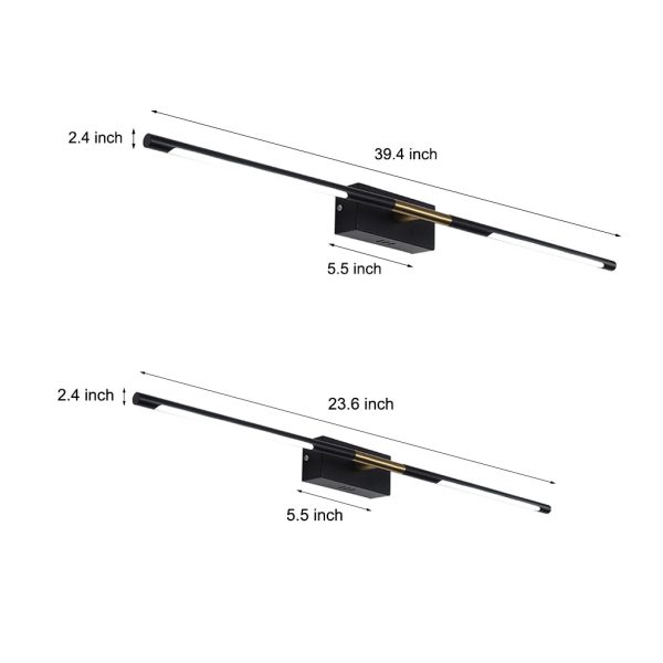 23.6''/39.4'' Black and Gold Linear LED Bathroom Vanity Light Bar - Image 9
