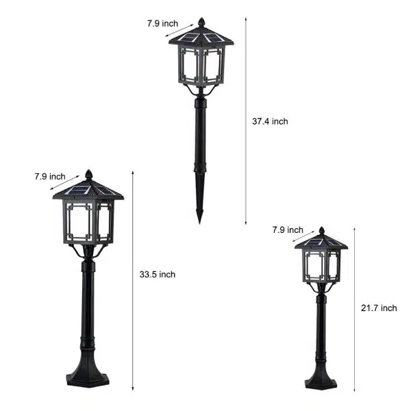 Ancient House Style Solar LED Post Light with 3-Step Dimming Durable Outdoor Lamp - Image 12
