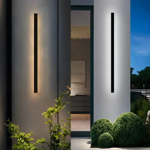 Minimalist Long Strip LED Waterproof Black Modern Solar Wall Sconce Lighting