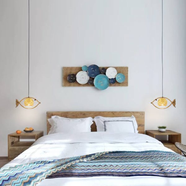 Creative Hemp Rope Willow Weaving Fish Shape 1-Light LED Pendant Light - Image 3