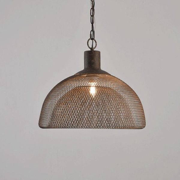 Retro Rustic Aged Wrought Iron Wire Half Round 1-Light Pendant Light - Image 12