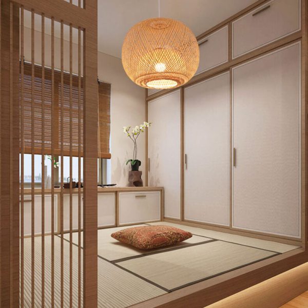 Bamboo Weaving Round Ball Beige 1-Light Japanese Pendant Light - Image 2